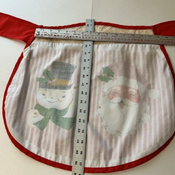 Vintage 1950s Christmas Apron Santa & Snowman Graphics Retro Kitchen Womens - Picture 4 of 9